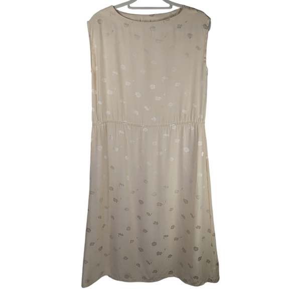Vintage I. Magnin Silk Midi Dress Cream 80s Minimalist Elegant Size 4 - Picture 7 of 12